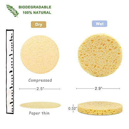 50-Count Compressed Facial Sponges for Daily Cleansing and Gentle Exfoliating, 100% Natural Cellulose Spa Sponge Perfect for Removing Dead Skin, Dirt and Makeup - color: Yellow