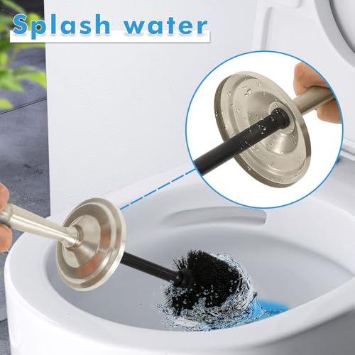 Stain Nickel Toilet Brush and Holder Set, Stainless Steel Toilet Brush for Bathroom,Heavy Duty Silver Toilet Bowl Brush,Deep Cleaning Modern Toilet Cleaner Brush -Space Saving, Covered Brush - color: Satin Nickel