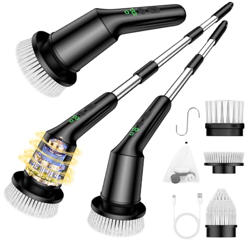 Electric Spin Scrubber for Cleaning Bathroom, Shower Scrubber with IPX7 Waterproof & 2 Speed, 3 Brush Heads, Abrasive Flat End Brushes, Bathroom Cleaning Supplies for Toilet Shower Tub Black - color: Black, size: 3 Brush Heads