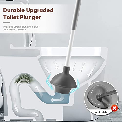 Eyliden Toilet Plunger and Brush Set, 2-in-1 Compact Holder | Unclogs Toilets, Deep Cleans Bowls, Nylon Bristles, Rubber Cup, Durable Plastic Caddy, Space-Saver, Bathroom Cleaning Tools - color: White & Grey