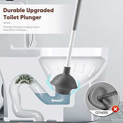 Eyliden Toilet Plunger and Brush Set, 2-in-1 Compact Holder | Unclogs Toilets, Deep Cleans Bowls, Nylon Bristles, Rubber Cup, Durable Plastic Caddy, Space-Saver, Bathroom Cleaning Tools - color: White & Grey