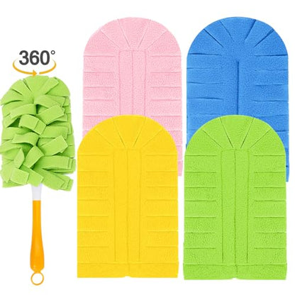 KEEPOW Reusable Duster Refill Compatible with Swiffer Hand Duster, Heavy Duty Duster Refills, 360 Degree Dusters Refills for Cleaning, Fleece Refill Ceiling Fan, 4 Pack (Handle is Not Included) - color: 1yellow+1blue+1pink+1green, size: 4 Pack
