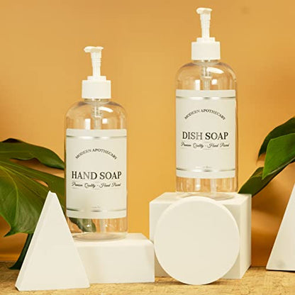 Clear Refillable Hand and Dish Soap Dispenser Set with Pumps for Kitchen Sink - PET Plastic Soap Bottles Refillable with Pump - Waterproof Labels - 16 oz, 2 Pack (White Plastic) - color: White Pumps