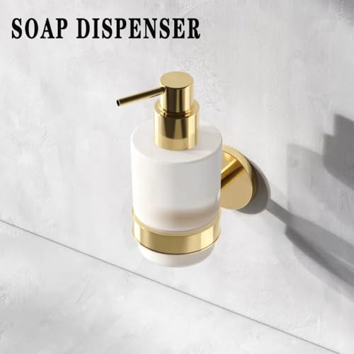 Soap Dispenser, Zinc Alloy + Frosted Glass Soap Dispenser Set with Pump,Wall Mounted Bath Accessories for Bathroom and Kitchen,Gold - color: Gold