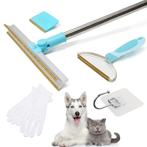 Carpet Rake for Pet Hair Removal - 5-Pcs Set Pet Hair Carpet Rake with Dog Hair Remover, Cat Hair Scraper Tool 55-Inch Adjustable Handle for Carpets, Rugs, Upholstery