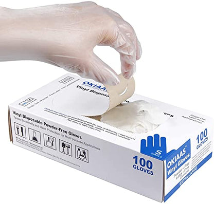 OKIAAS Disposable Gloves S, Food Safe, Bulk of 100 Pcs|Latex and Powder-Free Clear Vinyl Gloves for Cleaning, Food Prep - color: Clear - Box of 100, size: Small (Pack of 100)