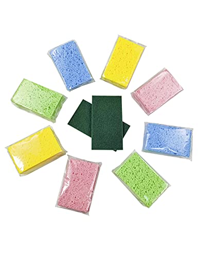 Cellulose Sponges Kitchen, for Washing Dishes, in Bulk, 24 Pack (3 Count x 8 Individually Wrapped + 2 Free Scouring Pads), 100% Natural Biodegradable - style: 24 Pack