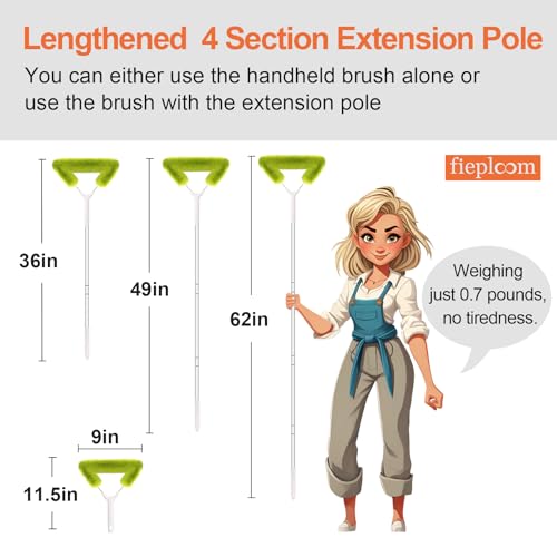 Window Screen Cleaning Brush with 62in Extension Pole, Innovative Fibre Mesh Screen Cleaner for Window Mesh, Patio Screens, Screen Doors, Pool Cage & Fence - Dry or Wet Use