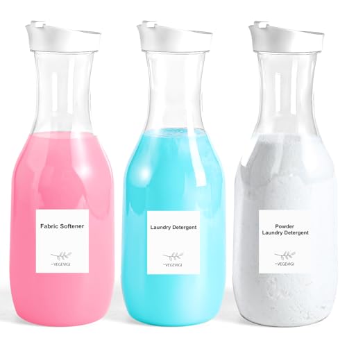 Laundry Detergent Dispenser BY VEGEVIGI, 54OZ Laundry Soap Disepenser, Liquid Laundry Detergent Container Organizer, Plastic Fabric Softener and Powder Detergent Dispenser, 3PACK - color: 3p