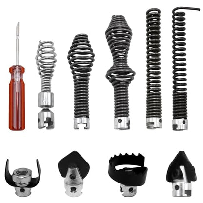 10-Piece Drain Snake Drill Attachment Kit，Drain Auger Cutter Kit,Compatible with K-400,C-4,C-6,C-7,C-8,and C-9 Models， Includes 4 Cutters and 5 Spirals