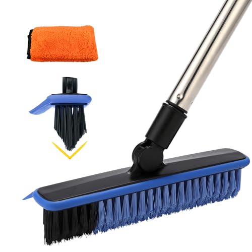 2 in 1 Floor Scrub Brush Grout Brush with 57.8" Long Handle,120°Rotatable Shower Tile Grout Scrubber,V-Shaped Corner Brush for Hard to Reach Areas (Blue) - color: Blue