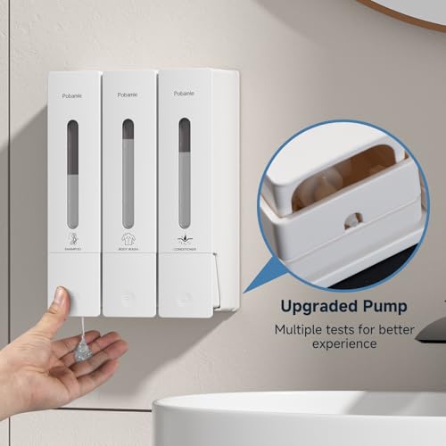 1984 Shower Soap Dispenser Bathroom Set Shampoo Conditioner Body Wash Dispenser Wall Mounted Shower Shampoo Dispenser 3 Chamber No Drill for Home Star Hotel 3 x 400ml White - color: White 3