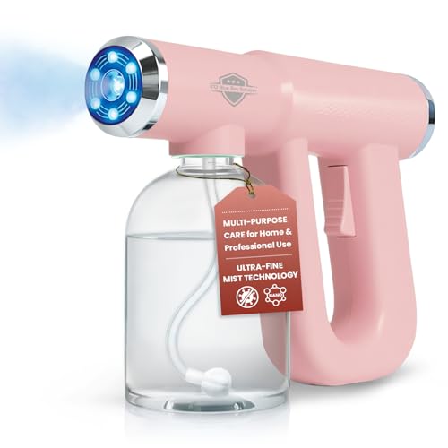 Continuous Spray Bottle for Plants, Hair & Skin, Multipurpose Nano Spray Machine with Blue Light, USB-C Rechargeable Plant Misters for Inside, Cordless Barber Spray Gun for Curly Hair & Styling, Pink - color: Pink