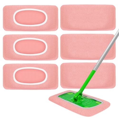 6 Pack Reusable Microfiber Mop Pads - Compatible with Sweeper, Reusable Mop Pads, Washable Dry Cloths & Wet Pads Refill for Hardwood Laminate Tile Floor Cleaning (6, Pink, M) - color: Pink