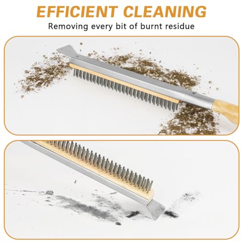 Aolso Pizza Oven Brush, 26" Brush and Stainless Steel Scraper for Pizza Stone, BBQ Grill Cleaning Brush Non Scratch Heat Proof Stainless Steel Bristles with Screwdriver for Pizza Oven and Accessories - color: 26" Stainless Steel Bristles