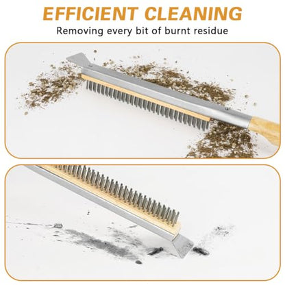 Aolso Pizza Oven Brush, 26" Brush and Stainless Steel Scraper for Pizza Stone, BBQ Grill Cleaning Brush Non Scratch Heat Proof Stainless Steel Bristles with Screwdriver for Pizza Oven and Accessories - color: 26" Stainless Steel Bristles