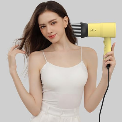 AINA Hair Dryer with Diffuser, Comb | Blow Dryer for Women Compact Travel Professional Ionic Blow Dry | Cold Shot Button 110V/ALCI (Zest Yellow) - color: Zest Yellow, size: 4 Piece