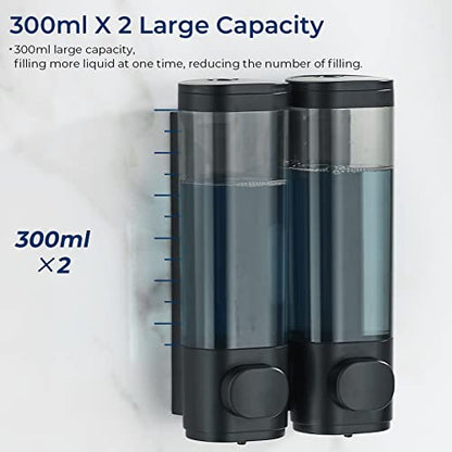 Pollock Shampoo and Conditioner Dispenser Wall Mounted, Shower Soap Dispenser 2 Chamber No Drill, Shampoo Dispenser for Shower, Body Wash Dispenser for Bathroom, Large Capacity, (Black 2 Chamber) - color: Black 2 Chamber
