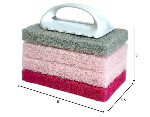 Bright Box Pink Scrubber Set w/Handle, 4ct – Premium Scrub Brushes for Cleaning, Scrubbing, and More – Durable & Ergonomic Design for Effortless Use
