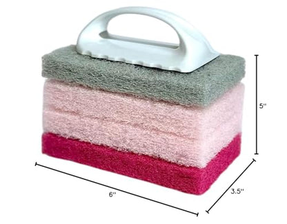 Bright Box Pink Scrubber Set w/Handle, 4ct – Premium Scrub Brushes for Cleaning, Scrubbing, and More – Durable & Ergonomic Design for Effortless Use