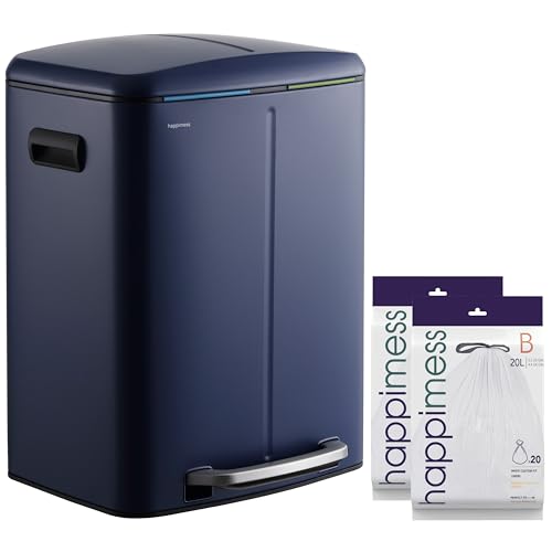 happimess HPM1005J Marco Rectangular 10.6-Gallon Double Bucket Trash Can with Soft-Close Lid, Denim Blue, Fingerprint Resistant, Modern, Minimalistic for Home, Kitchen, Office, Bedroom, Bathroom - color: Denim Blue