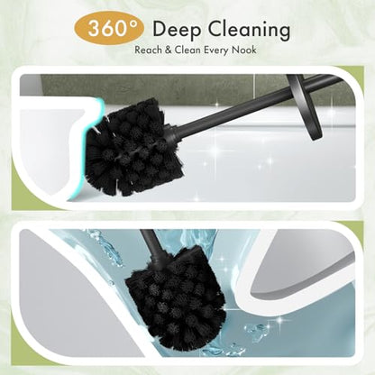 Toilet Bowl Brush and Holder Set 2 Pack with 4 Extra Brush Heads | Extra Long Handle with Splash Guard Cover, Tool-Free Installation, Bathroom Space-Saving, Cleaner Sets for Apartments, RV (Black) - color: Black