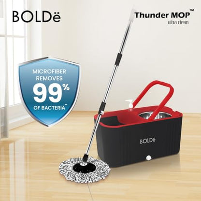 Thunder MOP Spin System - Ultra Clean - Single Bucket Microfiber Head, Stainless Steel Wringer, Antifungal Quick-Dry Cleaning, Soap Dispenser, 3 Free Refills (Navy/Cyan) - color: Navy / Aqua