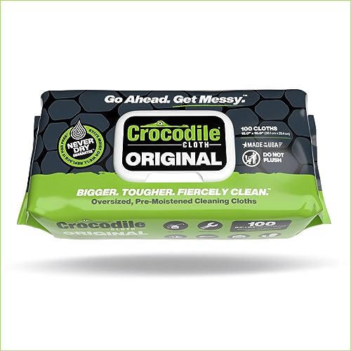 Crocodile Cloth Original Cleaning Wipes, Heavy-Duty Multi-Surface Hand & Tool Wipes, Water-Based, Safe on Skin, 600 Count (6 Packs of 100), 15 x 10 Inch - size: 100Count (Pack of 6)