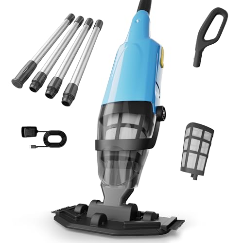 Cordless Pool Vacuum Above & Inground Pools, Powerful 15GPM Suction, Handheld Pool Vacuum with 4 Section Pole up to 87", 1H Runtime, Debris Filter Bin, Rechargeable Pool Cleaner for Spas & Hot Tubs - color: Blue