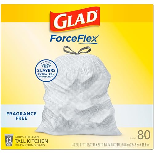Glad ForceFlex Tall Kitchen Drawstring Trash Bags, 13 Gal, Fragrance Free (Package May Vary) (Pack of 240) - size: 1 Count (Pack of 240)