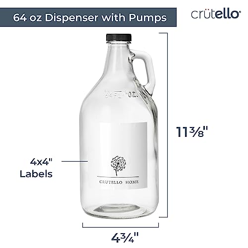 Crutello 64 oz Glass Laundry Detergent Dispenser for Detergent, Bleach, Syrup Pump Dispenser, Ketchup Pump, Glass Pump Bottle for Laundry Room Decor with Spray Bottle for Cleaning Solutions