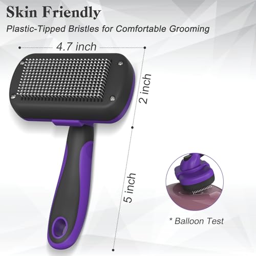 Dipoo Self Cleaning Cat & Dog Grooming Brush - Skin Friendly Deshedding Hair Brush for Haired Dogs & Puppies, Purple - color: Purple