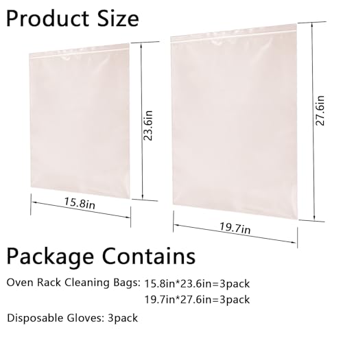 6-Pack Heavy Duty No-Scrub Oven Rack Cleaning Bags with Included Disposable Gloves, Reusable Leak-Resistant PE Soaking Bags for Grill Grates, BBQ & Removable Metal Racks - No Cleaner Included