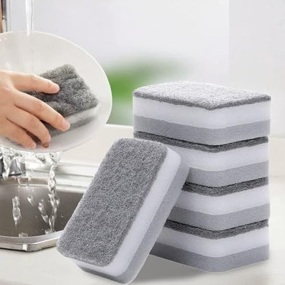 Non Scratch Scrub Sponge, 5PCS-Sponges for Dishes, Sponges Kitchen, Cleaning Sponge, Cleans Fast Without Scratching, Stands Up to Stuck-on Grime, 3 Layers of Rounded Edges