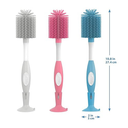 Dr. Brown's Soft Touch No Scratch Baby Bottle Cleaning Brush, Nipple Cleaner & Suction Cup Base for Easy Storage, BPA Free, Pink (Pack of 4)