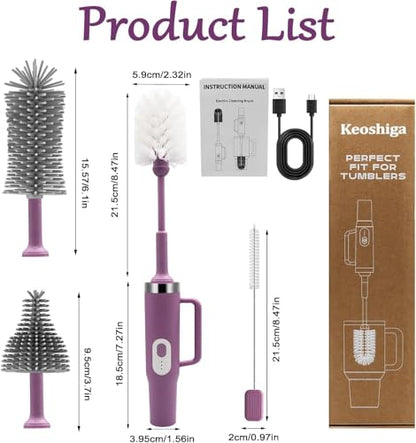 5 in 1 Electric Bottle Brush Cleaner Compatible Stanley Bottle Brush Straw Cleaner Multifunction Rechargeable IPX6 Waterproof Extra Long Design for Stanley Cup, Sports Bottle and More (Purple-1) - color: Purple-1