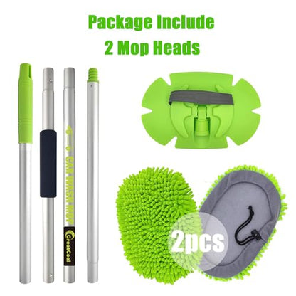 62" Car Wash Brush Mop Kit with Long Handle, 2 in 1 Chenille Microfiber Sponge Mitt Cleaning Detailing Duster for Washing Cars Truck SUV RV Caravans and Household(2 x Mop Head) - color: Green