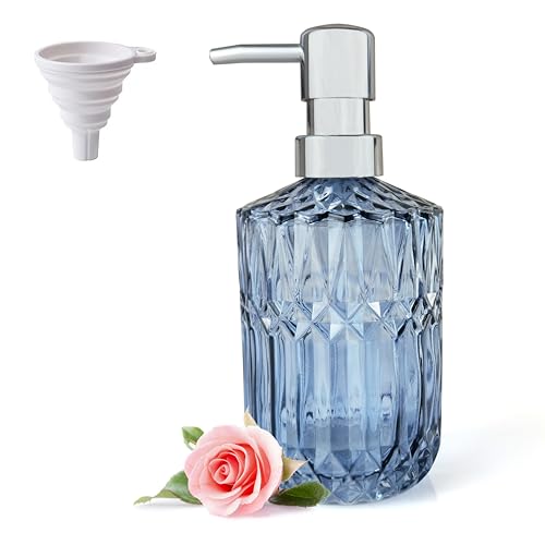 LaMarriti Clear Glass Soap Dispenser with Silver Rust Proof Pump, Refillable Thick Glass Kitchen Soap Dispenser, Lotion Dispenser Bathroom for Hands Soap, Dish Soap, Body Wash (Blue - color: Blue