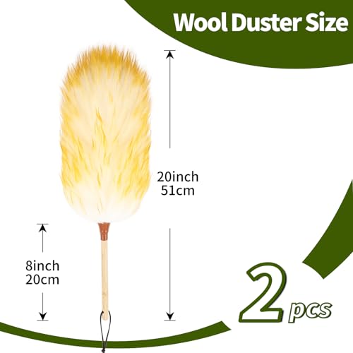 Natural Lambswool Duster 20 Inch Handheld with Wooden Handle Duster Dusting Tool for Blinds Electronics Furniture Delicate Surfaces (2Pcs) - size: 20inch