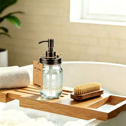 SheeChung 16 Oz Mason Jar Liquid Soap Dispenser, Glass Hand Soap Dispenser, Stainless Steel Pump Lid, Refillable Lotion Dispensers for Bathroom Countertop Kitchen (2, Oil Rubbed Bronze) - color: Oil Rubbed Bronze-2 Pack