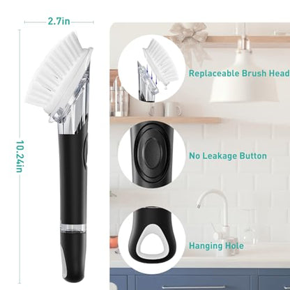2 Pack Soap Dispensing Dish Brush, Dish Scrub Brush with Soap Dispenser, Dish Soap Brush for Dishes, Pans, Sink, Pots - size: 2 Pack