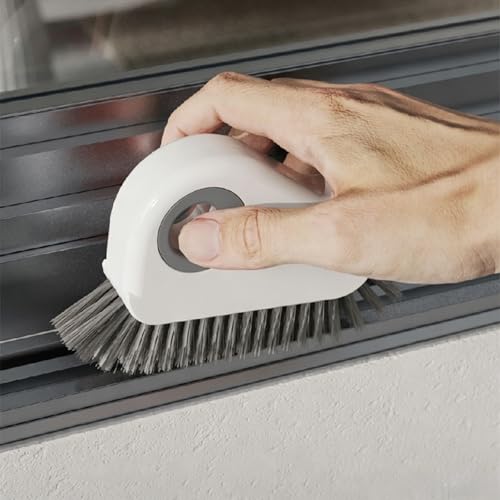 2 in 1 Groove Cleaning Brush, Window Track Cleaning Tools, Multifunction Window Track Cleaner with Hard Bristle and Hidden Scraper, Crevice Brush for Sliding Door Track, Window Seal, Sill (Gray)