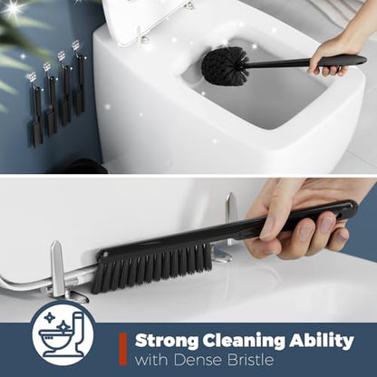 Holaloha Toilet Brush, 4 Pack Toilet Brush and Holder Set Bathroom Accessories, Toilet Bowl Brush and Holder with 4 Crevice Brush for Bathroom, Toilet Scrubber Brush, Black - color: Black