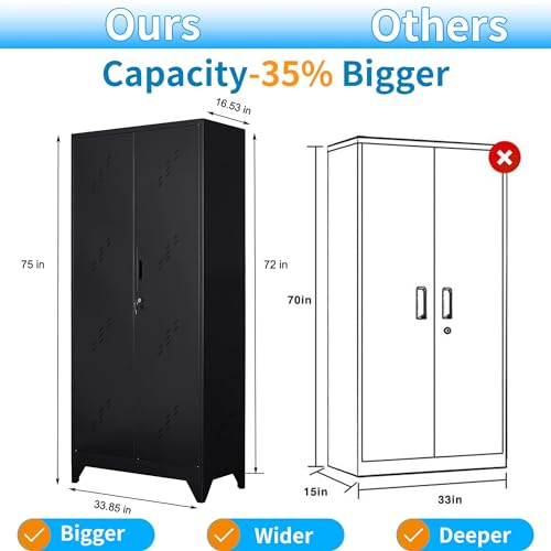 Metal Storage Cabinet, 75" Cleaning Tool Cabinet with Locking Door, Tall Storage Sheds Tool Organizer, Large Broom Cabinet for Bathroom, Laundry Room, Kitchen, Pantry, and Humid Environments - size: 75" Cabinet