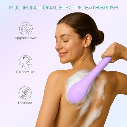 VOYOR Electric Body Brush Back Scrubber Silicone Body Scrubber Two-Way Rotating Brush Head for Deep Cleaning, Exfoliation, 4 Attachments Long Handle IPX6 Rechargeable Shower Brush BC300 (Purple) - color: Purple