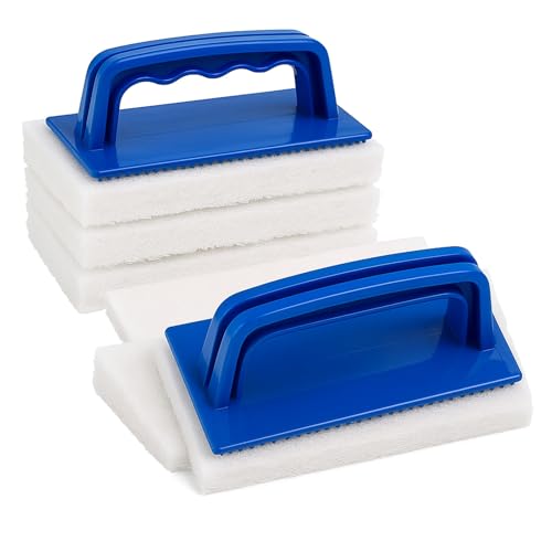 6 Pcs Hand Scrubber, Bathtub Scrubber with Handle, Non-Scratch Bathroom Scrubbing Pads for Cleaning Shower Tile Bathtube Sink Swimming Pool Step & Corner (Blue) - color: Blue