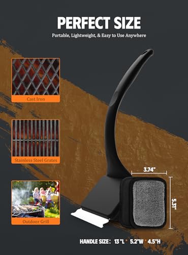 MEKER Grill Brush Bristle Free, Grill Cleaner Brush with 5 BBQ Replacement Head for Cast Iron, Stainless Steel Grates, Safe Grill Scraper Outdoor BBQ Grill, Black - color: Black