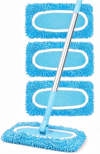 Reusable Microfiber Mop Pads, 3Pcs Replacement Compatible with Swiffer Sweeper Mop, Refills & Washable Dry Sweeping Cloths for Surface Hardwood Floor Cleaning(Blue) - color: Blue
