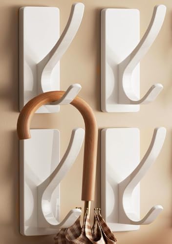 pickpiff White Self Adhesive Coat Hooks for Hanging: 13LB Extra Strong Stainless Wall Hook for Towel, Utensil, Backpack, Hat, Sturdy Metal Hanger for Bathroom, Kitchen, Door, 4-Pack - color: White, size: 4 Pack