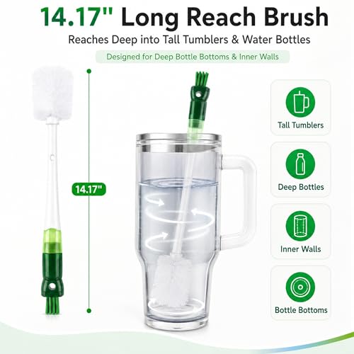 5-in-1 Water Bottle Cleaner Brush Set - 7 Pack, 14.17" Long Narrow Bottle Brush & Straw Brushes, Compatible with Stanley Cups, Tumblers, Sports Bottles, Travel Mugs